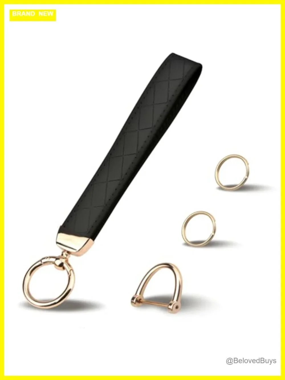 Faux Leather Wristlet Keychain with 2 Key Rings & D-Ring, Anti-Lost Key Fob